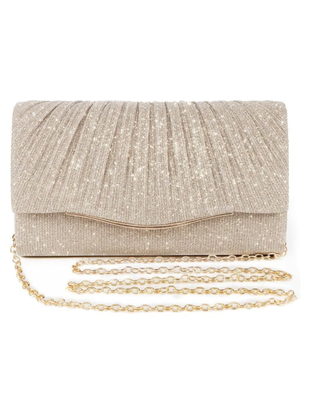 Satin Sequin Evening Clutch with Detachable Chain and Card Pocket